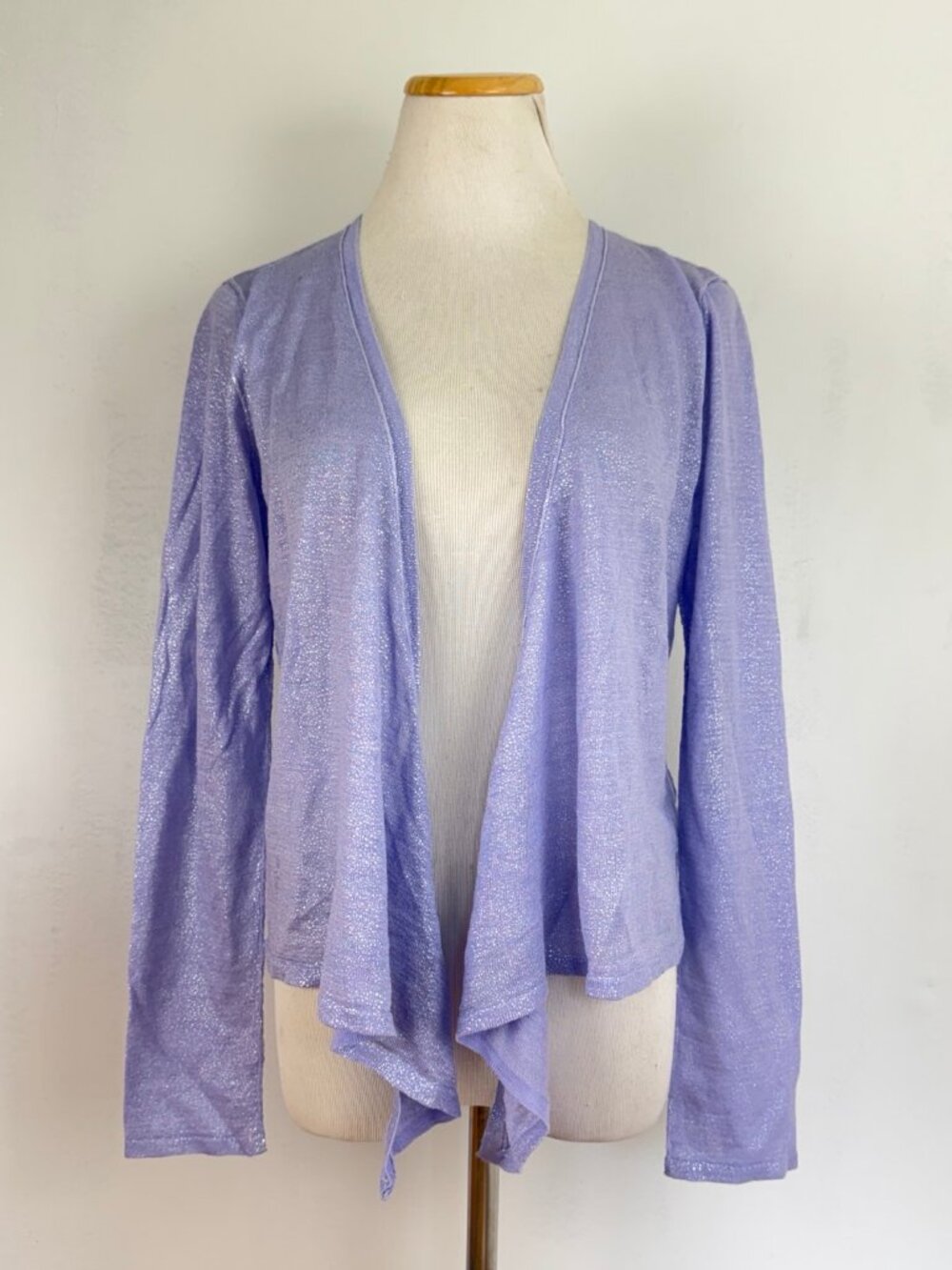 Chicos Cardigan Size 0 (S/4) NWT Violet Purple Metallic Silver Ramie/Rayon Knit